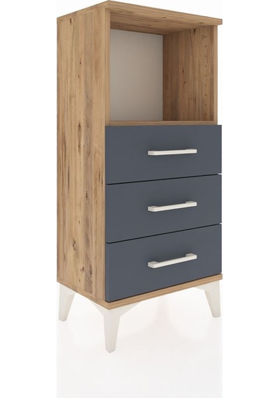Arges Komodin Tek Raflı 3 Çekmeceli 44x30x96 Çam-antrasit Çam