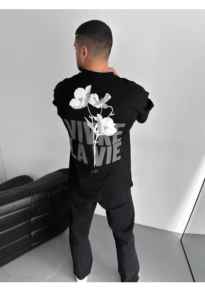Assema Erkek Baskılı Oversize Bisiklet Yaka Kısa Kol T-shirt - Siyah Çok Renkli