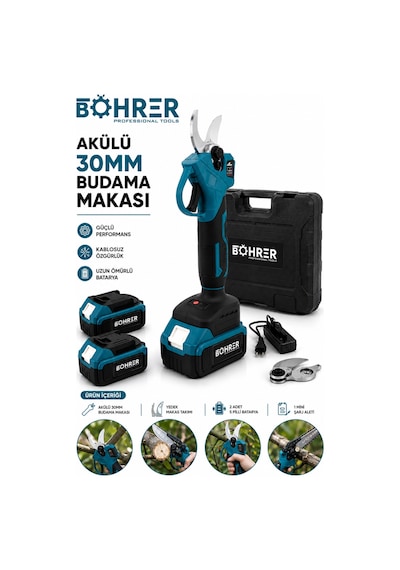 Böhrer Ba011370 Akülü Dal Budama Makası 36v 5ah - Çift Kademe Çift Akü