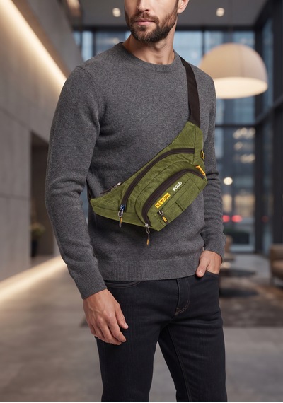 Newish Polo Unisex Haki Su Geçirmez Usb Ve Kulaklık Girişli Bel Ve Omuz Çanta Freebag Haki - Erkek Bel Çantası Yeşil - Kamuflaj