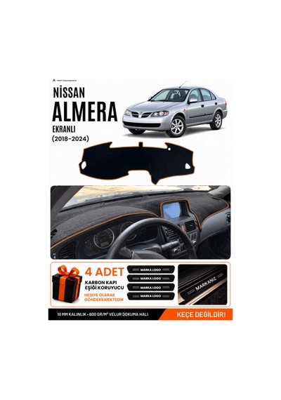 Nissan Almera Ekranlı 2000-2006 Uyumlu Torpido Örtüsü, Torpido Kılıfı - Siyah Kahverengi