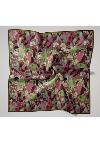 Silk Home İnce Pamuk Soft Eşarp Narçiçeği-mint Yeşili Desenli Kaymaz Dokulu Tok Duruşlu 90x90 Çok Renkli