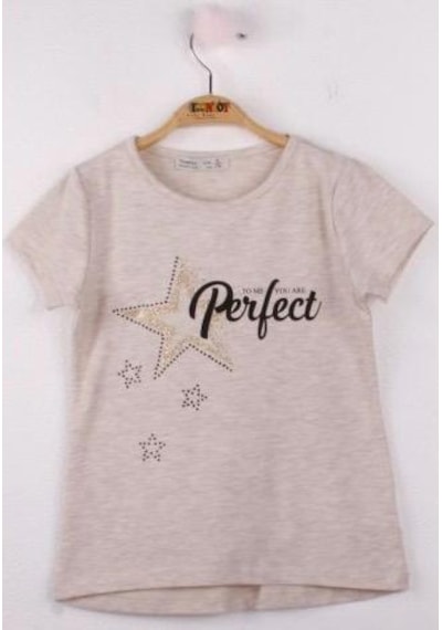 Toontoy Kids Toontoy Kız Çocuk Perfect Yıldız Baskılı Tişört Pudra
