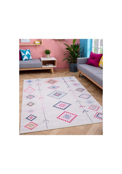 Modern Etnik Kilim Pastel Renkli Geometrik Desen Kaymaz Dokuma Taban Çok Renkli Çok Renkli