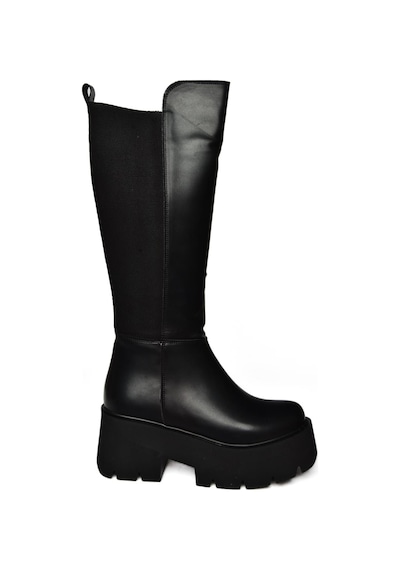 Fox Shoes R820060709 Siyah Kalın Tabanlı Arkası Lastik Detaylı Kadın Çizme Siyah