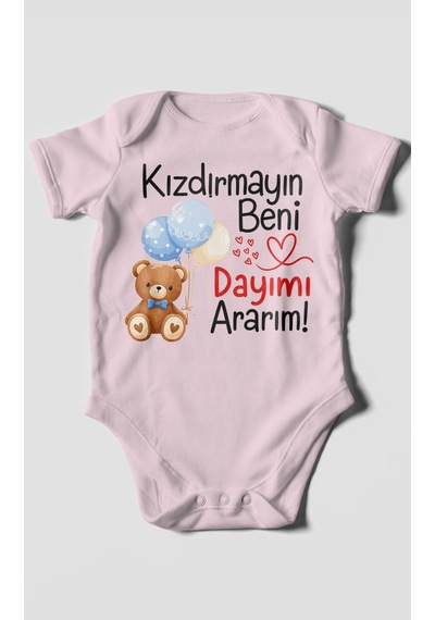Morivokids Kızdırmayın Beni, Dayımı Ararım Kısa Kollu Bebek Body %100 Pamuk Bebe Pembe