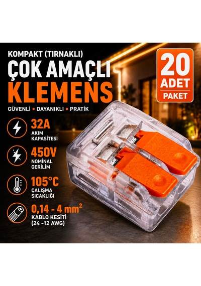 20adet Kompakt Tırnaklı Çok Amaçlı Klemens-2 Kutup