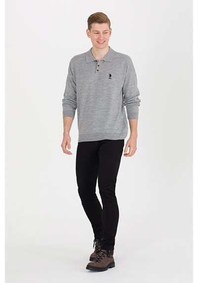 U.S. Polo Assn. Erkek Polo Yaka Triko Kazak 50257694-vr086 Gri Melanj