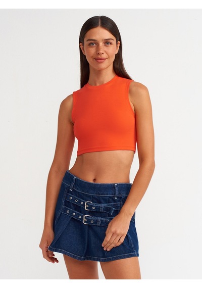 Dilvin Kadın Turuncu Kolsuz Crop Top T-shirt - 30125 Turuncu