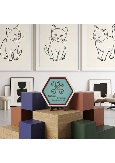 Evimizin Baş Tamircisi İşlemeli Modern Masaüstü Dekoru, Özel Günlerde Babanıza Sunabileceğiniz Manevi Ve Şık Bir Parça 10x10 Cm, Turkuaz