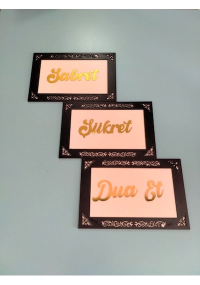 Sabret Şükret Dua Et 3lü Set Duvar Süsü Gold Ve Gümüş Seçenek Va