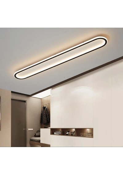 Siyah 100x16 cm Oval Avize 3000K Sarı Işık Led Tavan Lambası