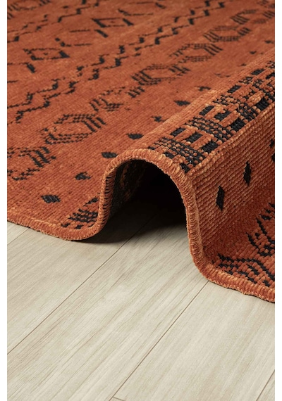 Gaia Kiremit Halı Yıkanabilir Kaymaz Taban Şönil Kilim Dokuma Pamuk Taban Kilim 10319 Kiremit