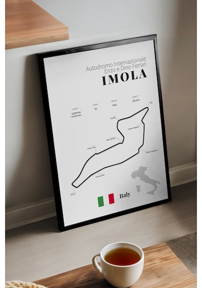 Imola Formula 1 Siyah Ahşap Çerçeveli Poster, Dekoratif Harita Duvar Tablosu