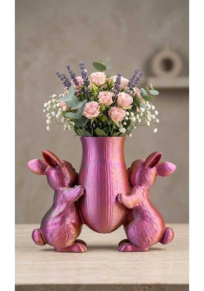Sevimli Tavşan Tasarımlı Renkli Dekoratif Vazo 19cm - Modern Masaüstü Ev Dekorasyon Aksesuarı Çok Renkli