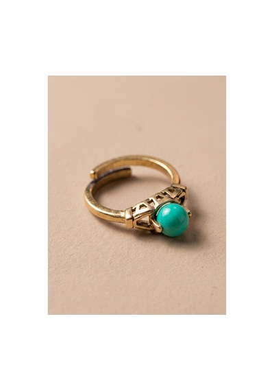 Esoo Jewelry Vintage Taşlı Bohem Ayarlanabilir Kadın Yüzük Antik Pirinç - Turkuaz
