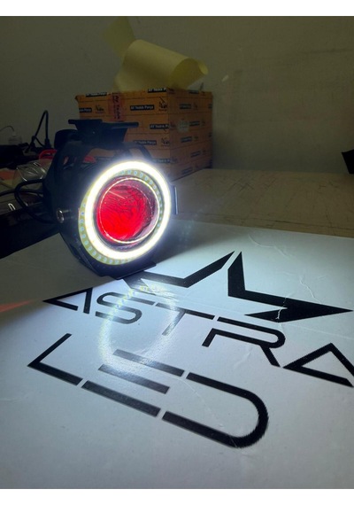 U7 Motosiklet Sis Farı Mercekli, Büyük Kafesli, Sarı Angel Işıklı Led