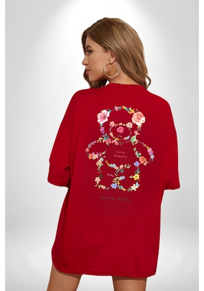 Sadece Yaşamak Kırmızı Oversize Unisex Ön Ve Sırt Baskılı Tişört Kırmızı