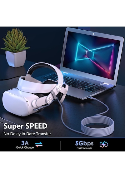 Daytona Vr-c Oculus Quest İle Uyumlu Vr5 Link Kablosu 5 M, 5gbps Usb 3.2 Gen 1 Hızlı Veri Aktarımı, Hızlı Şarj Usb-c, Quest 2 Uyumlu Type C To Type C Kablo