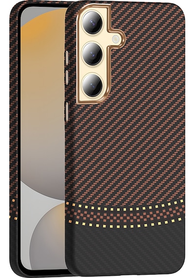 Galaxy S24 Plus Kılıf M-safe Şarj Özellikli Karbon Fiber Görünümlü Zore Gros Kapak Gold-Siyah