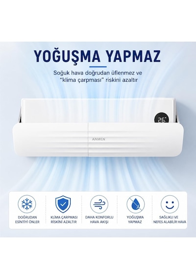 Klima Rüzgar Yönlendirici Deflektör Ayarlanabilir Klima Hava Yönlendirici Panel, Delmesiz Kurulum, Klima Üfleme DİĞER