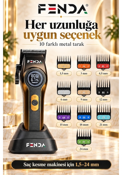 Fenda Profesyonel Şarjlı Bldc Motor 8000 Rpm 2'li Tıraş Makinesi Seti Sarı