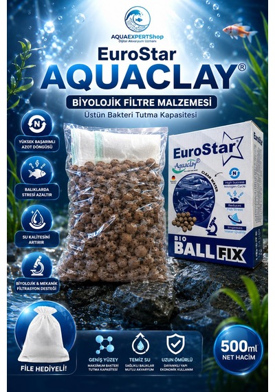 Eurostar Filtre Malzemesi - Aquaclay Biyolojik 500 Ml - Filtre Hediyeli - Çok Yüksek Bakteri Tutma Kapasitesi