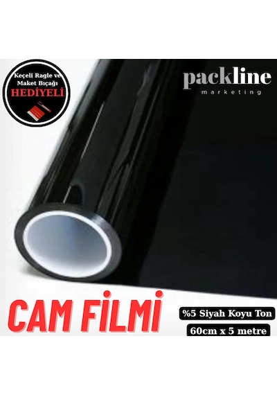 Packline Marketing %05 Koyu Ton Siyah Cam Filmi Ev - Araba - Balkon - Ofis 60cm X 5metre