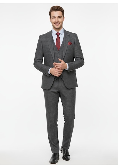 Presto Erkek Slimfit 6 Drop Yelekli Takım Elbise Siyah 786-022 Siyah