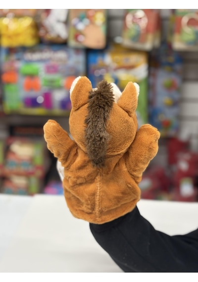 Peluş 25 Cm El Kuklası Kahverengi At Kukla Çok Renkli