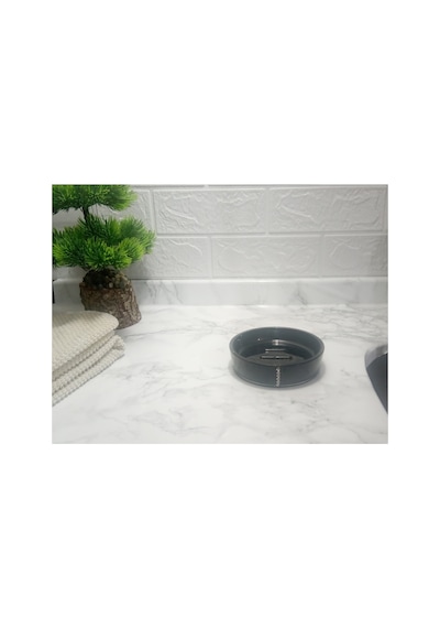 Buççin Online Mağaza Sabunluk Siyah Kristal Taşlı Akrilik 11x11x3cm Banyo Seti Akrilik Beyaz Çok Renkli
