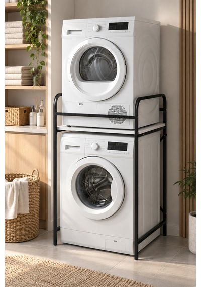 Sulorahome Metal Siyah Çamaşır Makinesi Üstü Raf Ünitesi 66 Cm