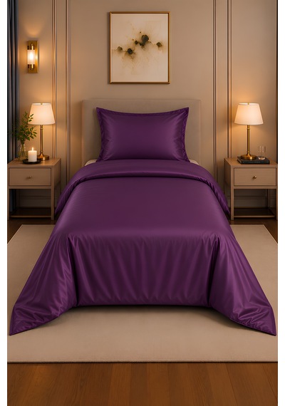 %100 Pamuk Saten Leylak 83 Tel-125 Gsm Tek Kişilik Nevresim Takımı
