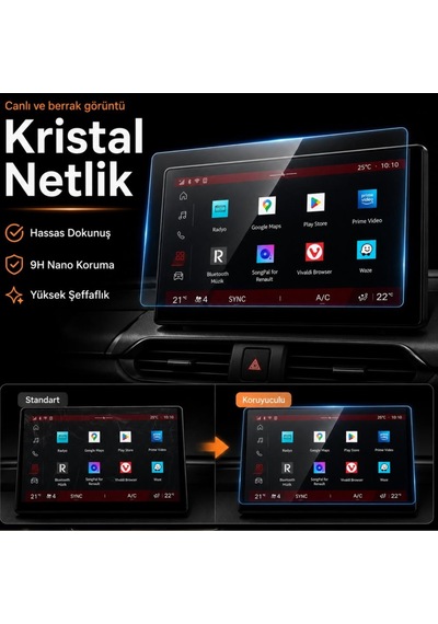 Renault Boreal 10 İnç İle Uyumlu Ekran Koruyucu Multimedya 9h Nano Parlak, Kırılmaz Cam, Çizilmeye Dayanıklı Koruma