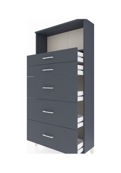 Arges Dolap Tek Raflı 5 Çekmeceli 88x30x182 Antrasit-antrasit Antrasit
