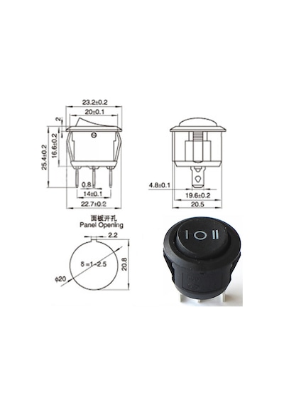 Alkatroni Yuvarlak 3 Pin Anahtar Rocker Switch Mini Buton Siyah 3 Durumlu 23 MM