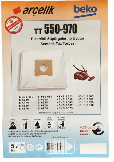 X-Bag Arçelik Uyumlu S 6570 Süpürge Toz Torbası 20 Adet Standart