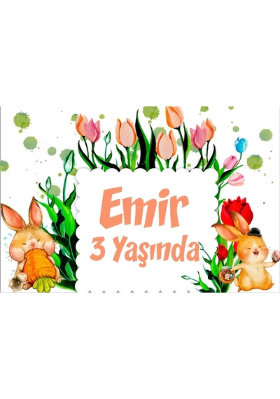 Tavşanlar Temalı Doğum Günü Afişi -1 50x70 Cm