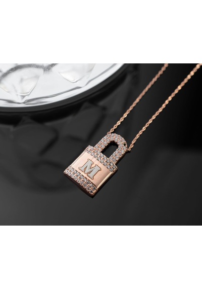 925 Ayar Gümüş Kişiye Özel Harfli Kilit Kolye Rose Gold