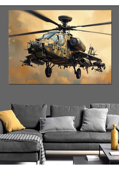 Askeri Saldırı Helikopteri Dekoratif Kanvas - Mdf Ahşap Tablo