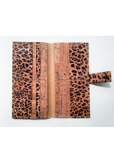 Doğal Vegan Mantar Derisinden Telefon Bölmeli Leopar Desenli Clutch Kadın Cüzdan Leopar