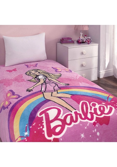 Taç Lisanslı Tek Kişilik Çocuk Battaniye 160x220 -barbie Sun Pembe