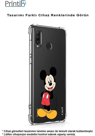 Samsung Galaxy M15 İle Uyumlu Mickey Mouse 2 Baskılı Şeffaf Köşe Korumalı Antişok Kılıf