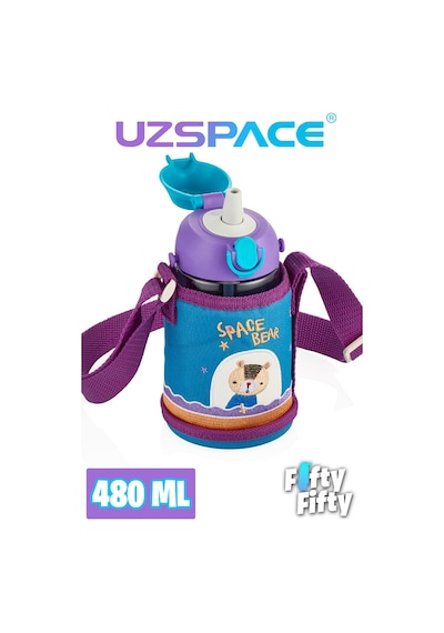 480 Ml Kılıflı 2 Ayrı Kapaklı Pipetli / Pipetsiz Tritan Çocuk Su Matarası Mavi - Mor