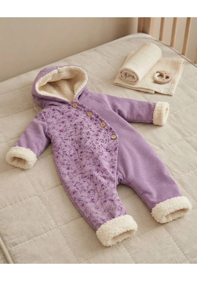Tuffy Kids Kız Bebek Lila Çiçekli Kapüşonlu Düğmeli Tulum Lila-ekru