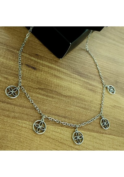 5'li Minimal Çiçek Motifli Kolye Kırmızı