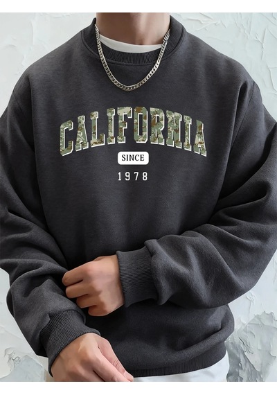 Startmore Tarzsokak Kaliforniya 1978'den Beri Baskılı Erkek Sweatshirt Kışlık Bol Kapüşonlu Spor Bisiklet Yaka Po Antrasit