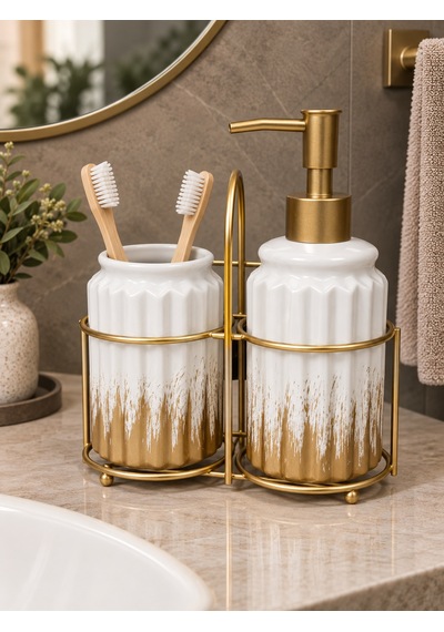 3 Parça Liva Banyo Seti - Beyaz Gold-7605 Çok renkli