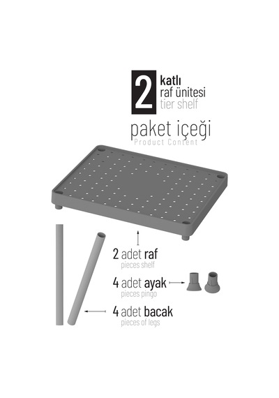 Siyah 2 Katlı 33x40 Ekstra Geniş Düzenleyici Mutfak Ve Banyo Rafı Sehpa