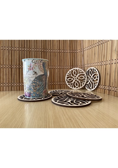 Ahşap Bardak Altlığı Model 1 (6'lı Set - 10 CM - 4Mm Kavak)